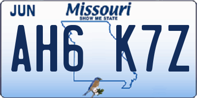 MO license plate AH6K7Z