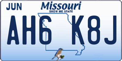 MO license plate AH6K8J