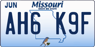 MO license plate AH6K9F