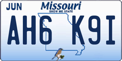 MO license plate AH6K9I