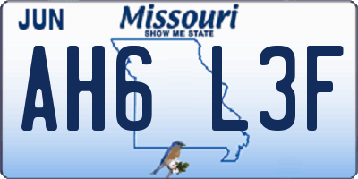 MO license plate AH6L3F
