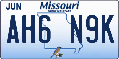 MO license plate AH6N9K