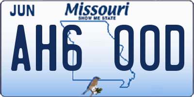 MO license plate AH6O0D