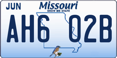 MO license plate AH6O2B