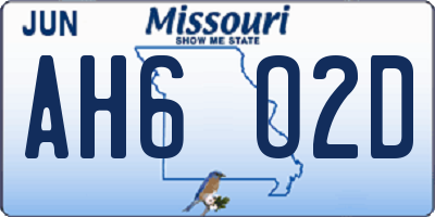 MO license plate AH6O2D
