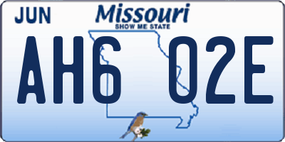 MO license plate AH6O2E