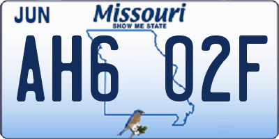 MO license plate AH6O2F