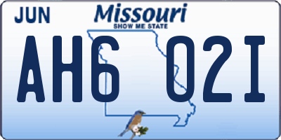 MO license plate AH6O2I