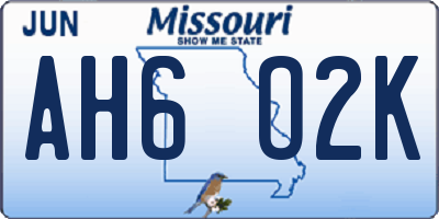 MO license plate AH6O2K