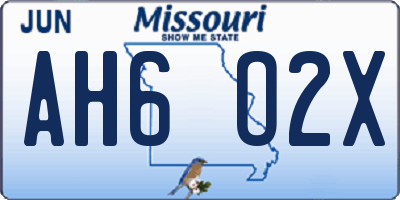 MO license plate AH6O2X
