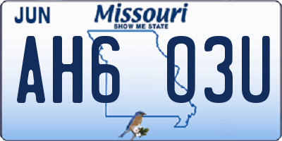 MO license plate AH6O3U