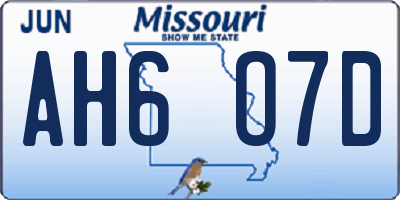MO license plate AH6O7D