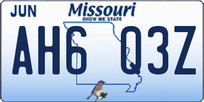 MO license plate AH6Q3Z