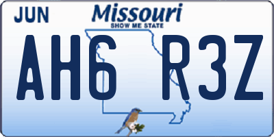 MO license plate AH6R3Z