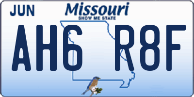 MO license plate AH6R8F