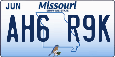 MO license plate AH6R9K
