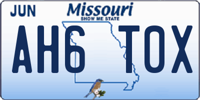 MO license plate AH6T0X