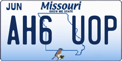 MO license plate AH6U0P