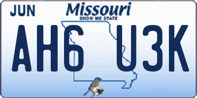 MO license plate AH6U3K