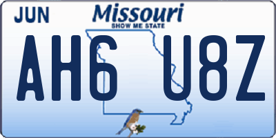MO license plate AH6U8Z