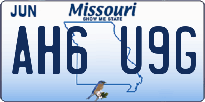MO license plate AH6U9G