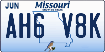 MO license plate AH6V8K