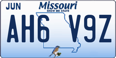 MO license plate AH6V9Z