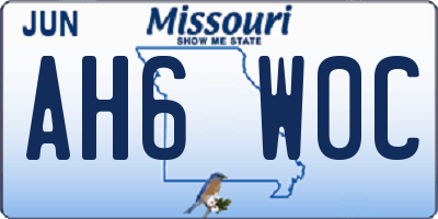 MO license plate AH6W0C