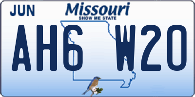MO license plate AH6W2O