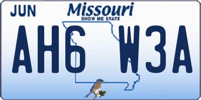 MO license plate AH6W3A