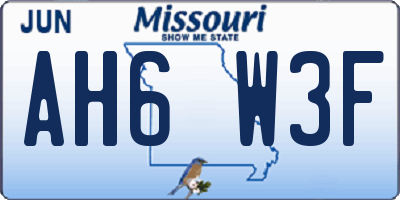 MO license plate AH6W3F