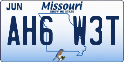 MO license plate AH6W3T