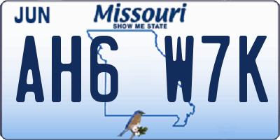 MO license plate AH6W7K
