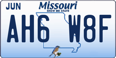 MO license plate AH6W8F