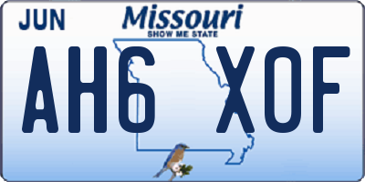 MO license plate AH6X0F