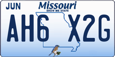 MO license plate AH6X2G