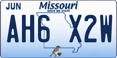 MO license plate AH6X2W