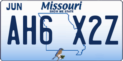 MO license plate AH6X2Z