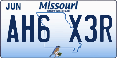 MO license plate AH6X3R