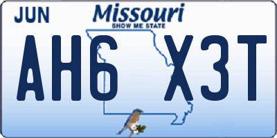 MO license plate AH6X3T