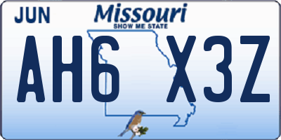 MO license plate AH6X3Z