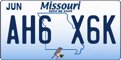 MO license plate AH6X6K
