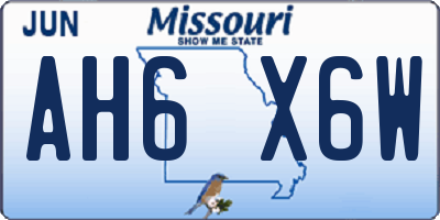 MO license plate AH6X6W