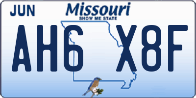MO license plate AH6X8F