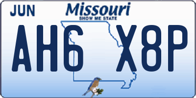MO license plate AH6X8P