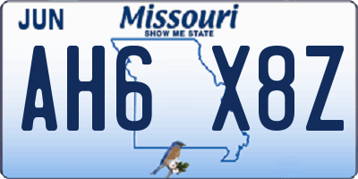 MO license plate AH6X8Z