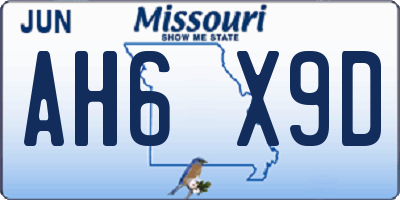 MO license plate AH6X9D