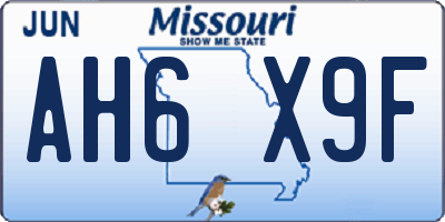 MO license plate AH6X9F
