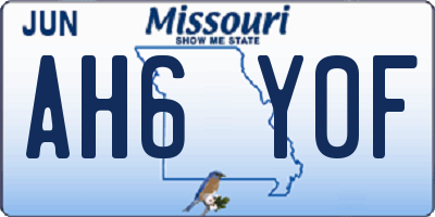 MO license plate AH6Y0F
