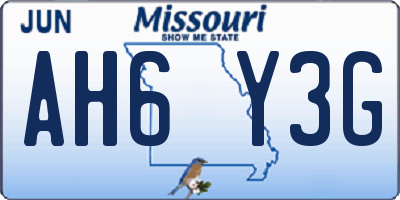 MO license plate AH6Y3G